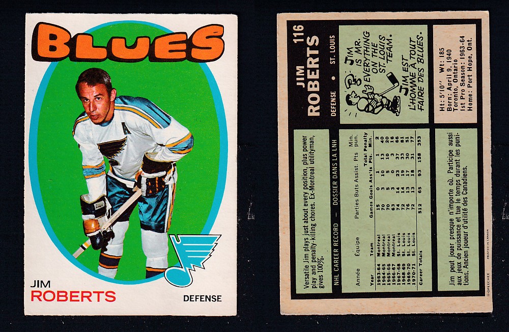 1971-72 O-PEE-CHEE HOCKEY CARD #116 J. ROBERTS photo