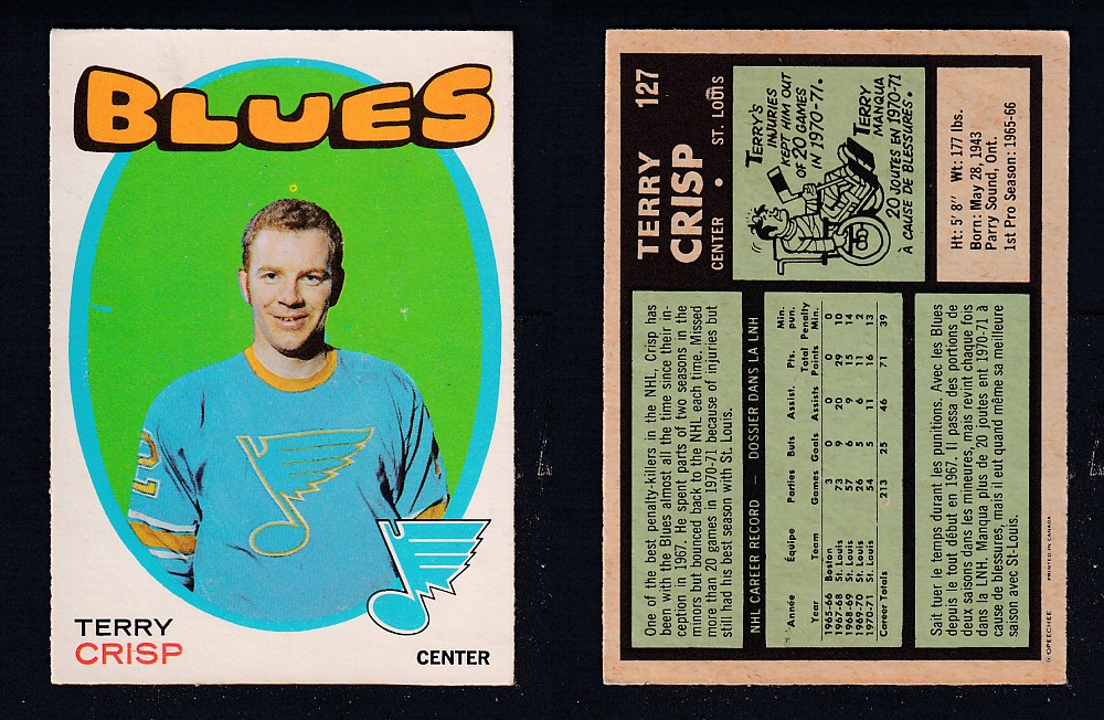 1971-72 O-PEE-CHEE HOCKEY CARD #127 T. CRISP photo