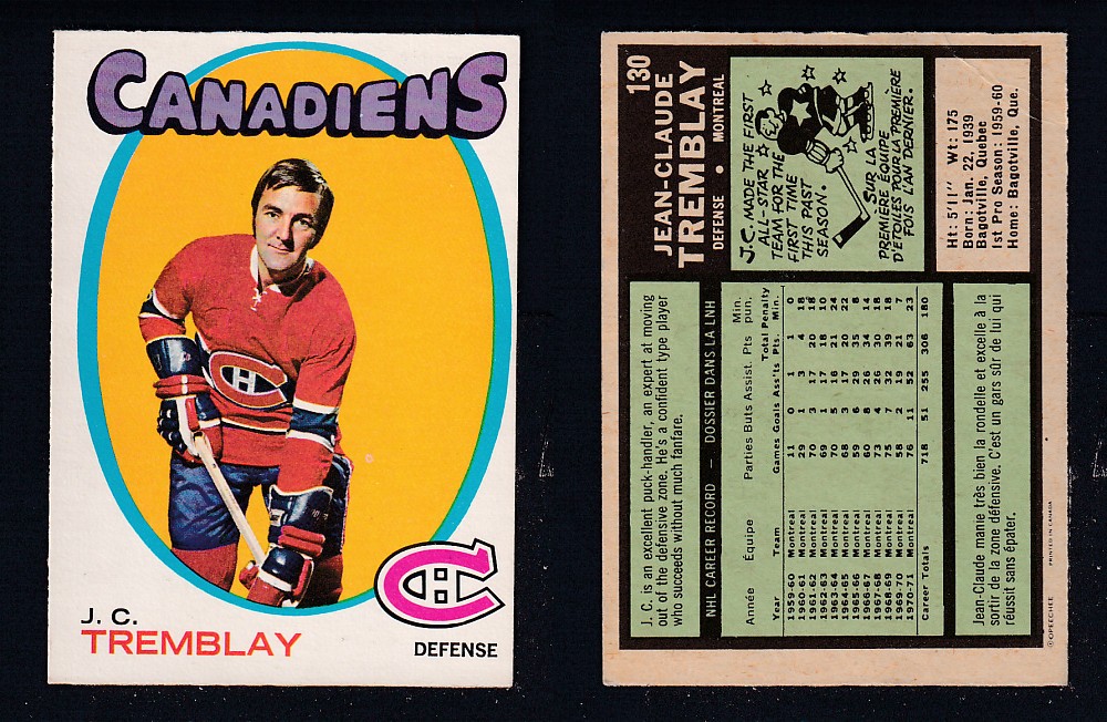 1971-72 O-PEE-CHEE HOCKEY CARD #130 J.C. TREMBLAY photo