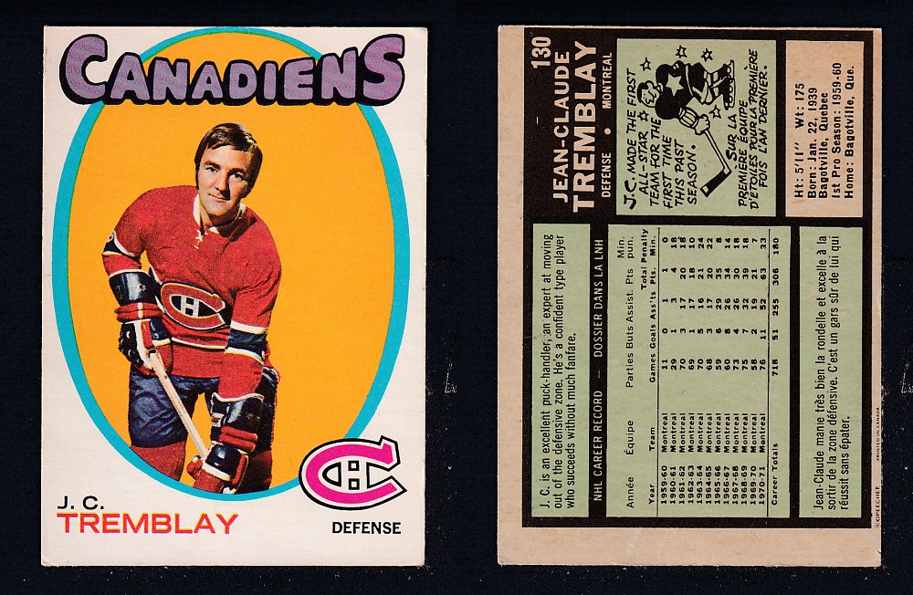 1971-72 O-PEE-CHEE HOCKEY CARD #130 J.C. TREMBLAY photo