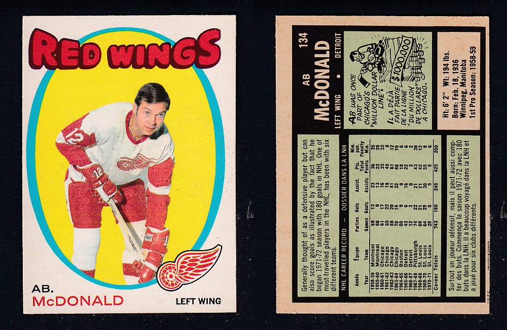 1971-72 O-PEE-CHEE HOCKEY CARD #134 AB. McDONALD photo