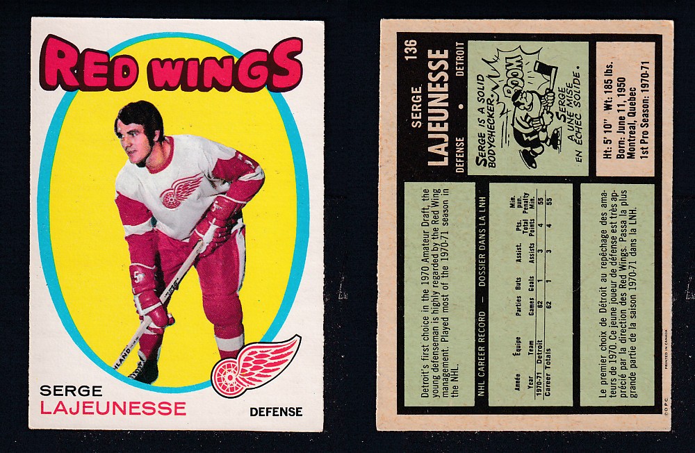 1971-72 O-PEE-CHEE HOCKEY CARD #136 S. LAJEUNESSE photo