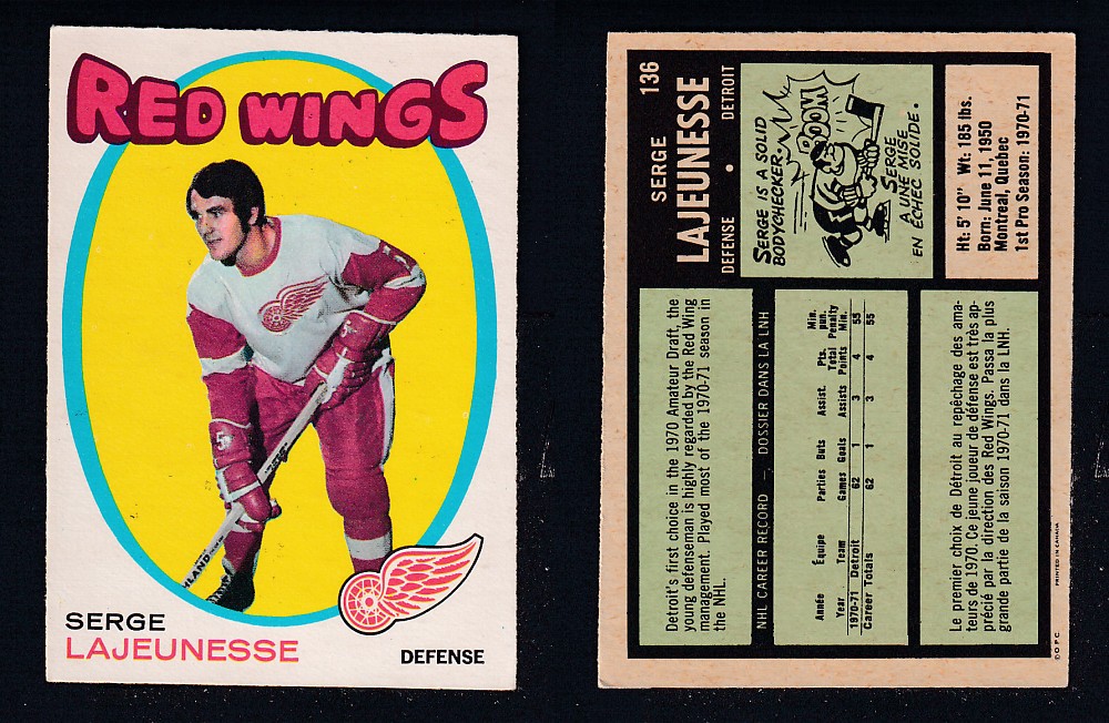 1971-72 O-PEE-CHEE HOCKEY CARD #136 S. LAJEUNESSE photo