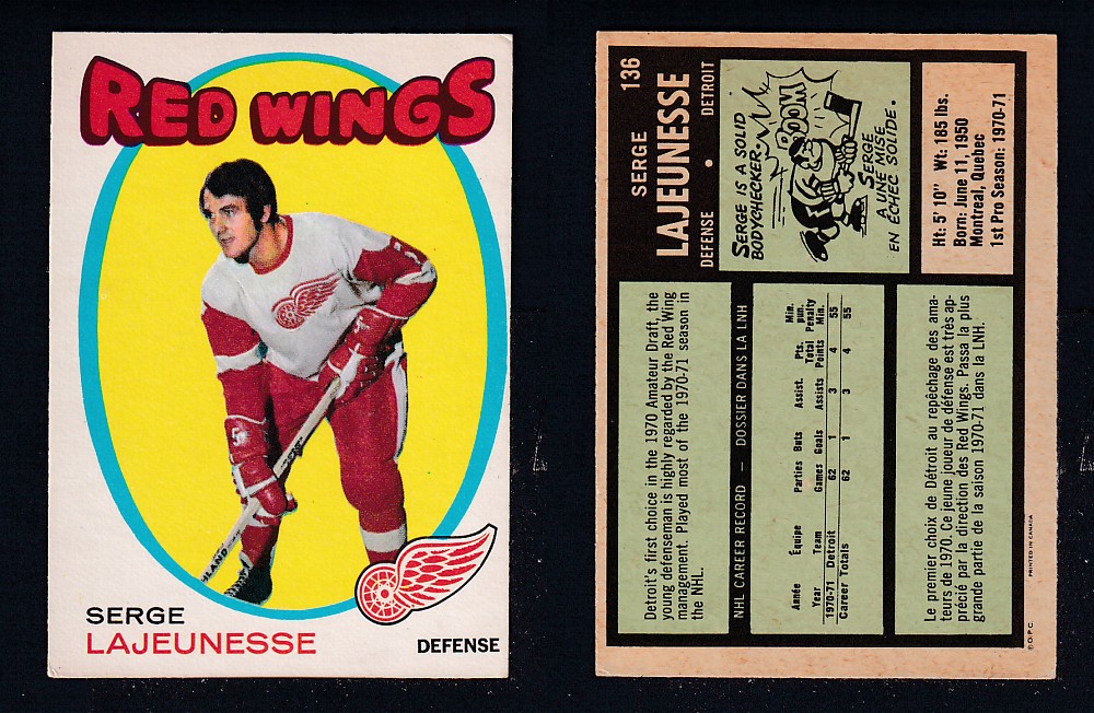 1971-72 O-PEE-CHEE HOCKEY CARD #136 S. LAJEUNESSE photo