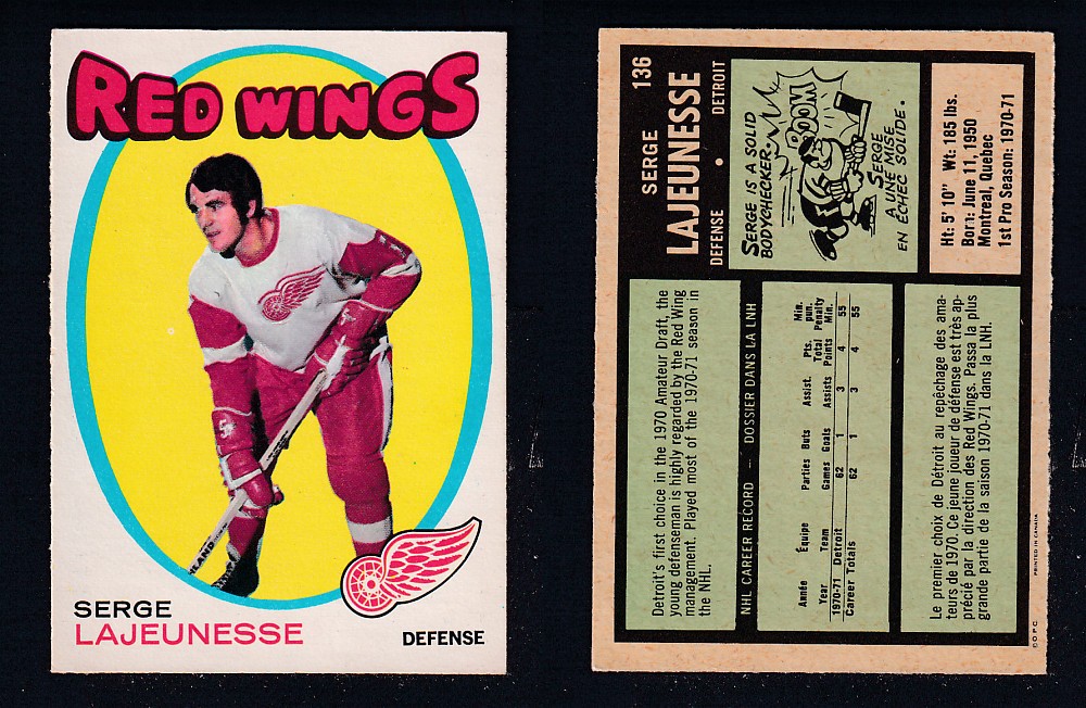 1971-72 O-PEE-CHEE HOCKEY CARD #136 S. LAJEUNESSE photo