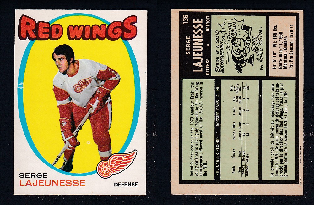 1971-72 O-PEE-CHEE HOCKEY CARD #136 S. LAJEUNESSE photo