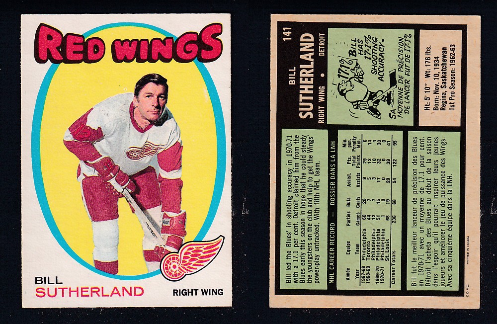 1971-72 O-PEE-CHEE HOCKEY CARD #141 B. SUTHERLAND photo