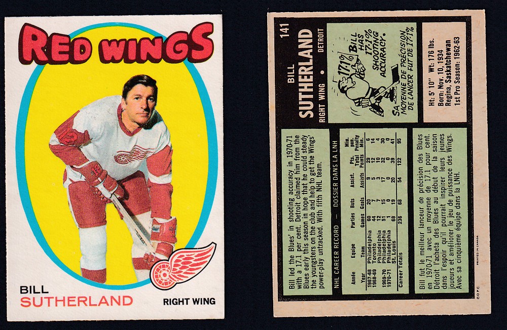 1971-72 O-PEE-CHEE HOCKEY CARD #141 B. SUTHERLAND photo