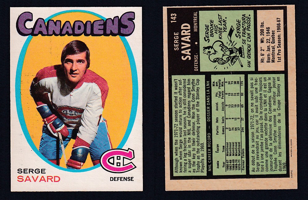 1971-72 O-PEE-CHEE HOCKEY CARD #143 S.SAVARD photo