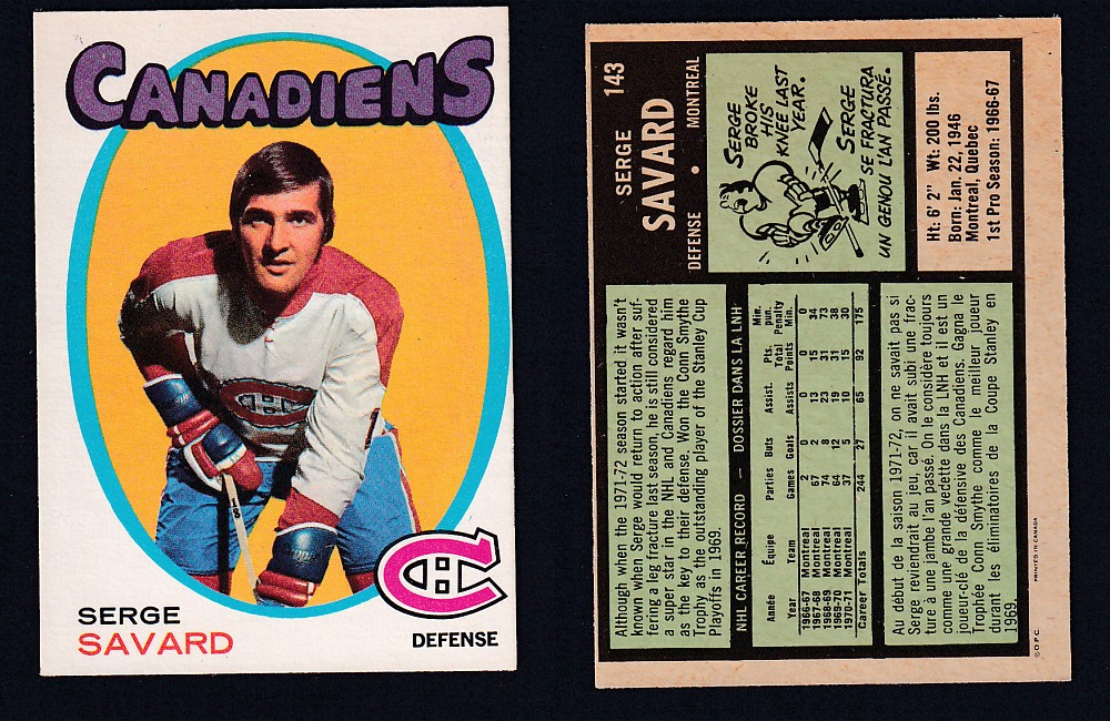 1971-72 O-PEE-CHEE HOCKEY CARD #143 S.SAVARD photo