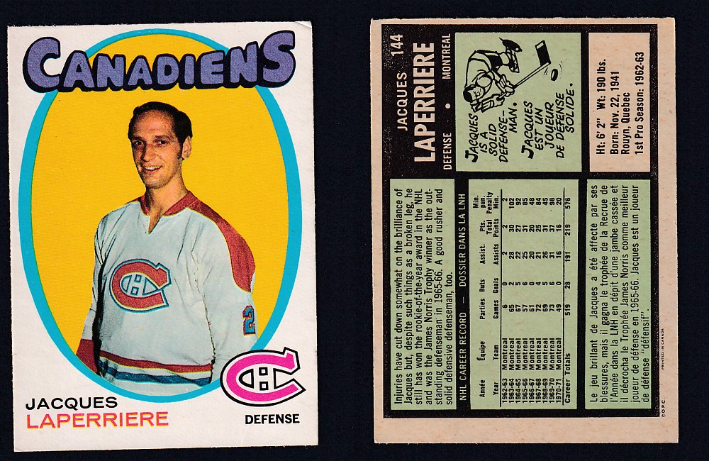 1971-72 O-PEE-CHEE HOCKEY CARD #144 J.LAPERRIERE photo