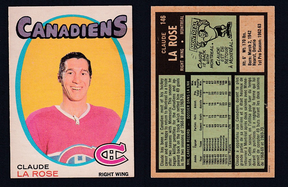 1971-72 O-PEE-CHEE HOCKEY CARD #146 C. LA ROSE photo