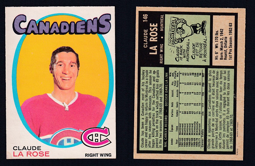 1971-72 O-PEE-CHEE HOCKEY CARD #146 C. LA ROSE photo