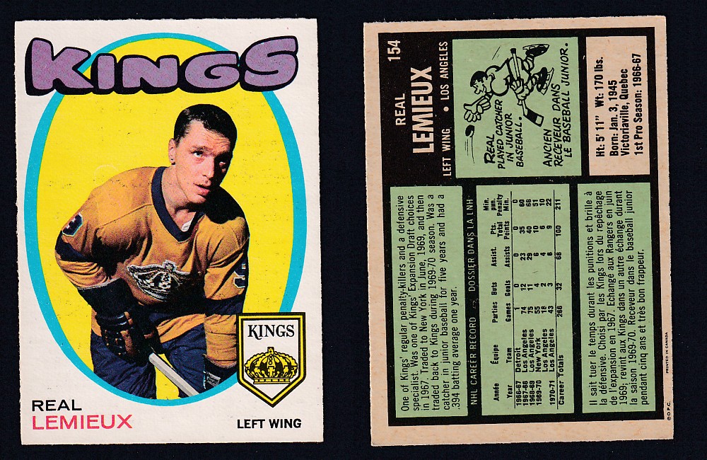 1971-72 O-PEE-CHEE HOCKEY CARD #154 R. LEMIEUX photo