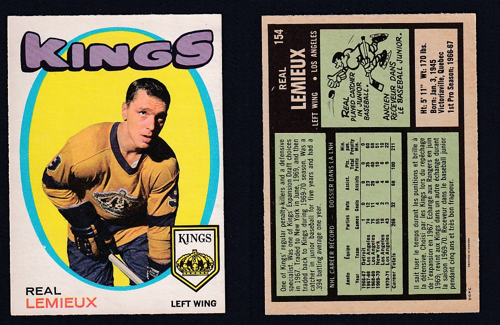 1971-72 O-PEE-CHEE HOCKEY CARD #154 R. LEMIEUX photo