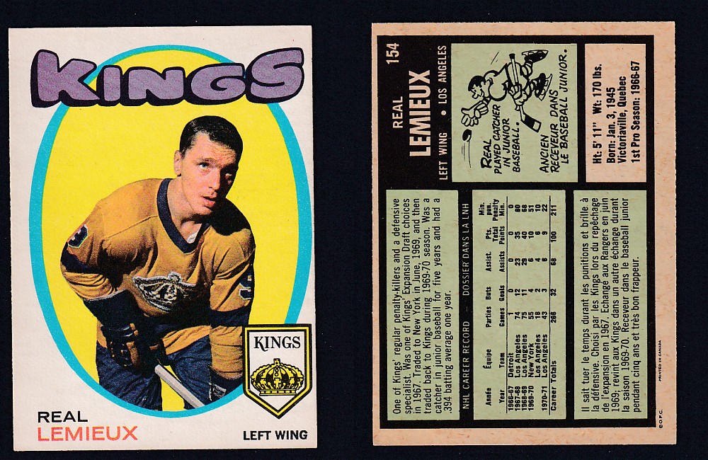 1971-72 O-PEE-CHEE HOCKEY CARD #154 R. LEMIEUX photo