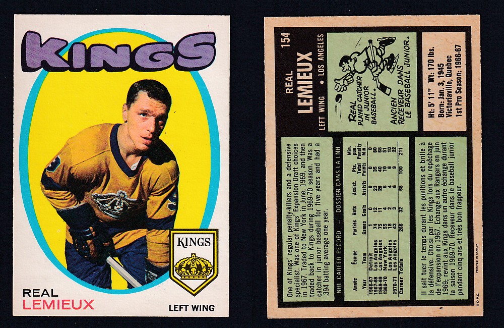 1971-72 O-PEE-CHEE HOCKEY CARD #154 R. LEMIEUX photo