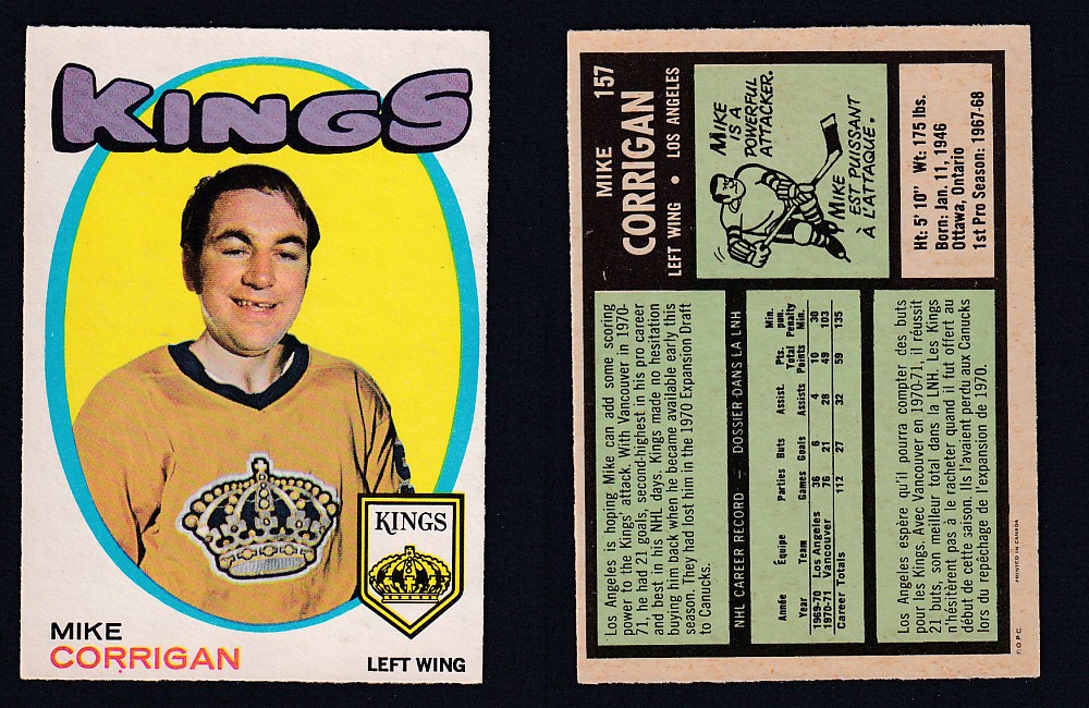 1971-72 O-PEE-CHEE HOCKEY CARD #157 M. CORRIGAN photo