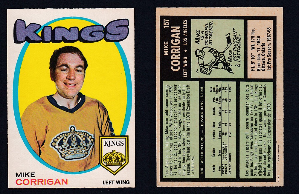 1971-72 O-PEE-CHEE HOCKEY CARD #157 M. CORRIGAN photo