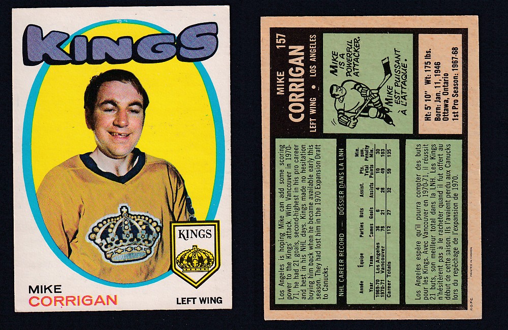 1971-72 O-PEE-CHEE HOCKEY CARD #157 M. CORRIGAN photo