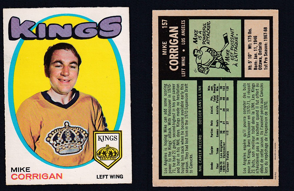 1971-72 O-PEE-CHEE HOCKEY CARD #157 M. CORRIGAN photo