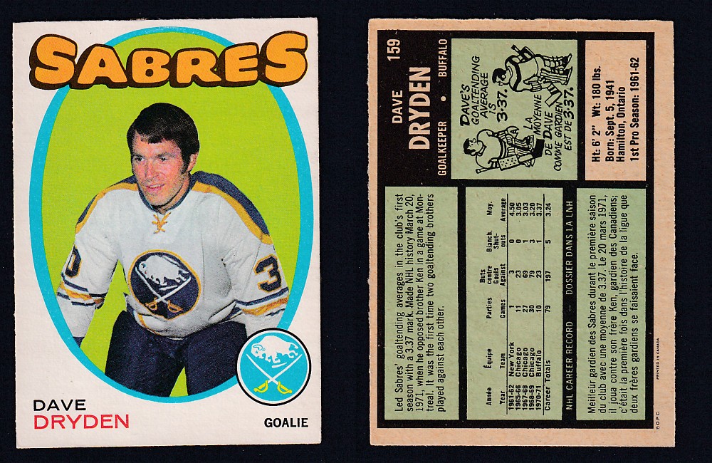 1971-72 O-PEE-CHEE HOCKEY CARD #159 D. DRYDEN photo