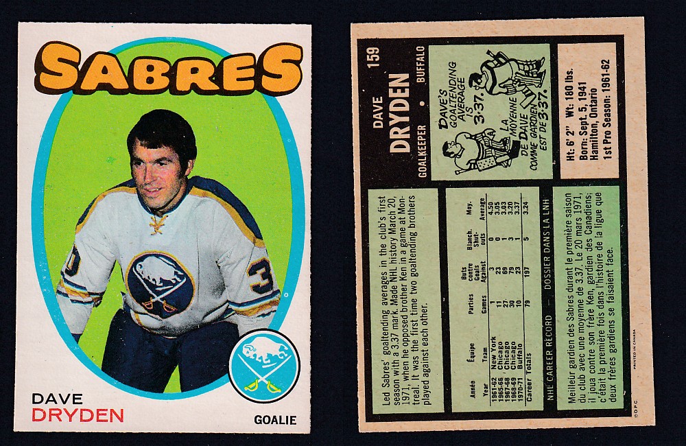 1971-72 O-PEE-CHEE HOCKEY CARD #159 D. DRYDEN photo