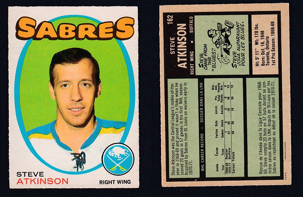 1971-72 O-PEE-CHEE HOCKEY CARD #162 S. ATKINSON photo