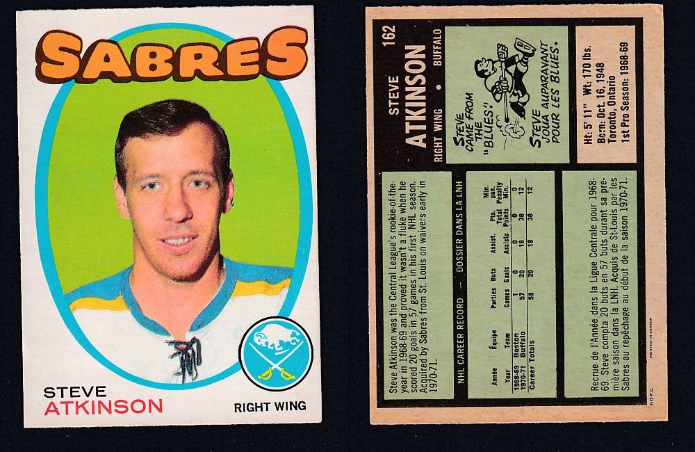 1971-72 O-PEE-CHEE HOCKEY CARD #162 S. ATKINSON photo