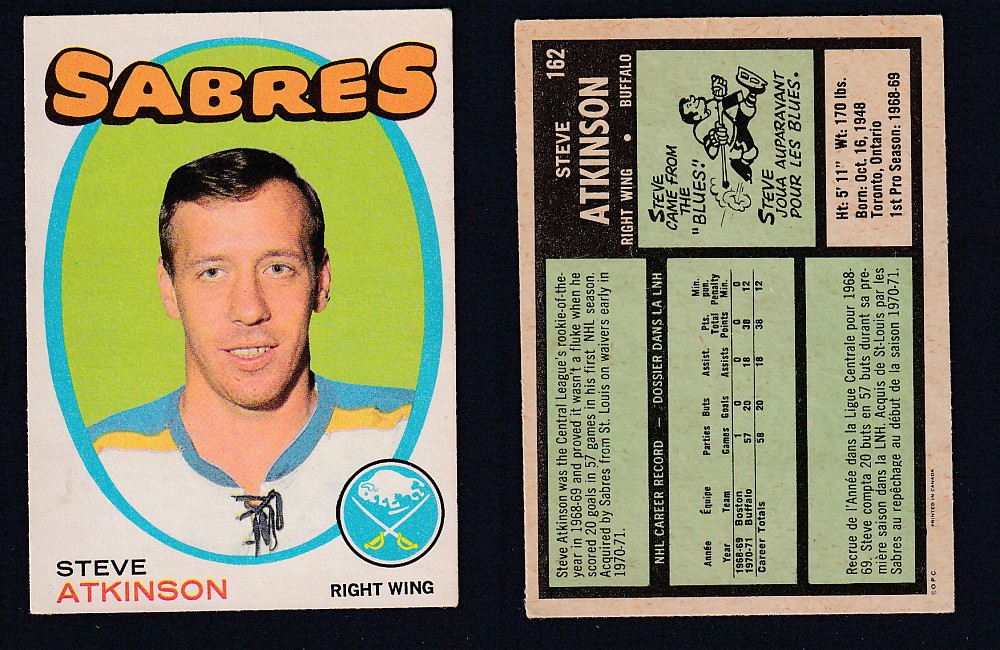 1971-72 O-PEE-CHEE HOCKEY CARD #162 S. ATKINSON photo