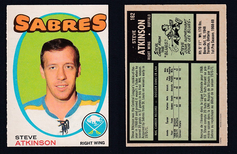 1971-72 O-PEE-CHEE HOCKEY CARD #162 S. ATKINSON photo