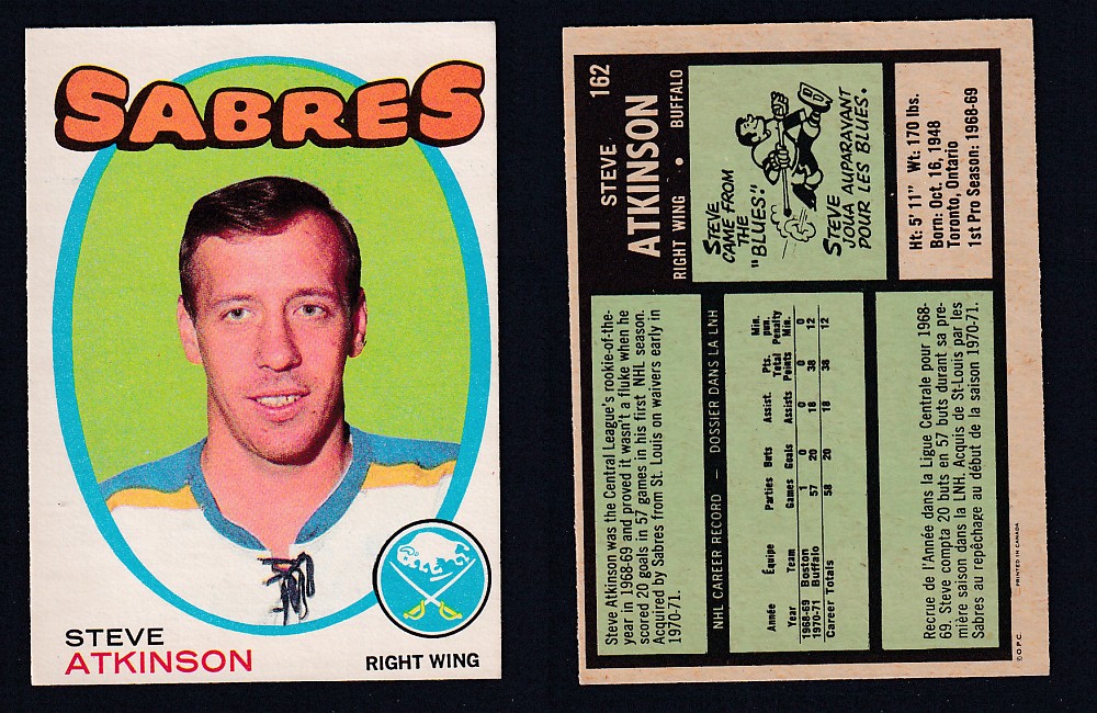 1971-72 O-PEE-CHEE HOCKEY CARD #162 S. ATKINSON photo