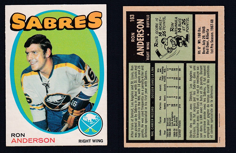 1971-72 O-PEE-CHEE HOCKEY CARD #163 R. ANDERSON photo