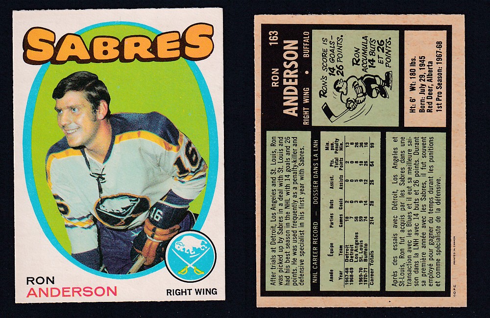 1971-72 O-PEE-CHEE HOCKEY CARD #163 R. ANDERSON photo