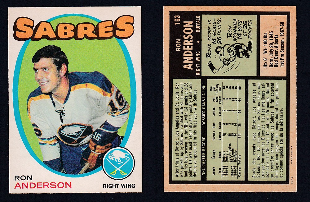 1971-72 O-PEE-CHEE HOCKEY CARD #163 R. ANDERSON photo