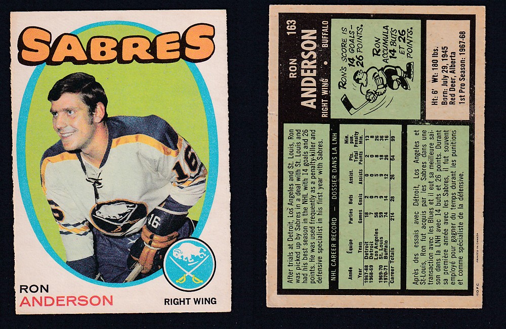 1971-72 O-PEE-CHEE HOCKEY CARD #163 R. ANDERSON photo