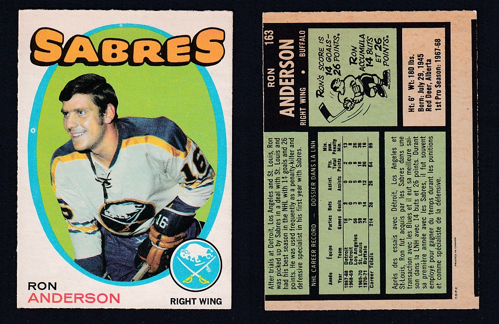 1971-72 O-PEE-CHEE HOCKEY CARD #163 R. ANDERSON photo