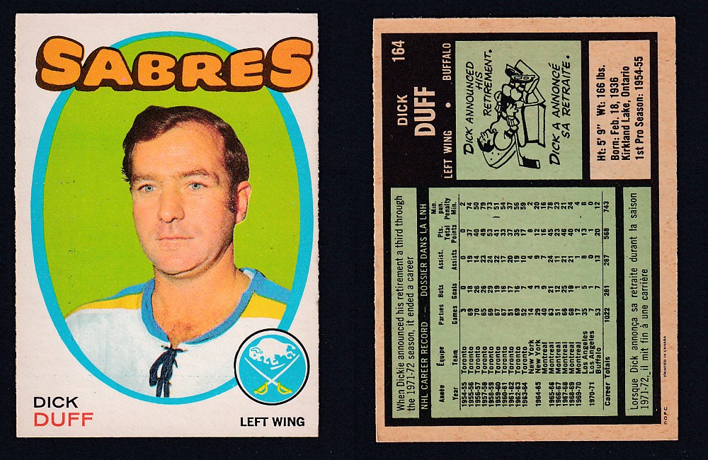 1971-72 O-PEE-CHEE HOCKEY CARD #164 D. DUFF photo