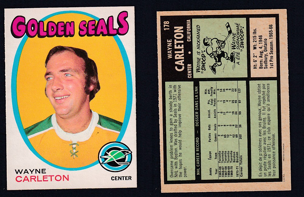 1971-72 O-PEE-CHEE HOCKEY CARD #178 W. CARLETON photo