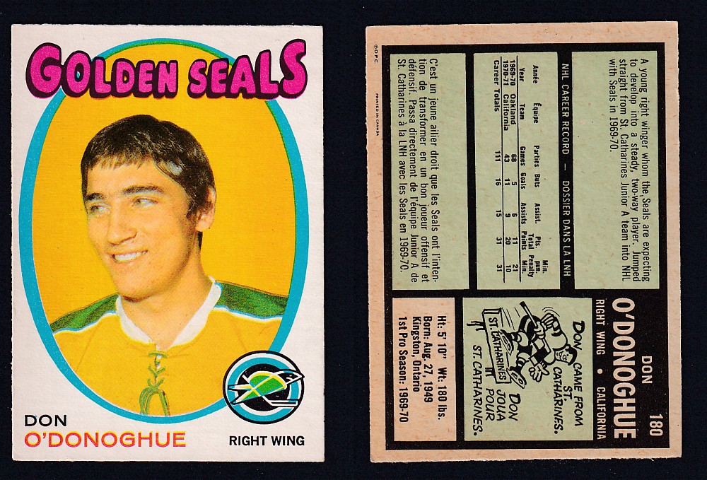 1971-72 O-PEE-CHEE HOCKEY CARD #180 D. O'DONOGHUE photo