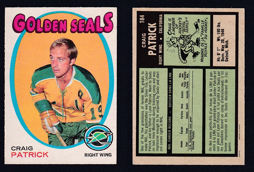 1971-72 O-PEE-CHEE HOCKEY CARD #184 C. PATRICK photo