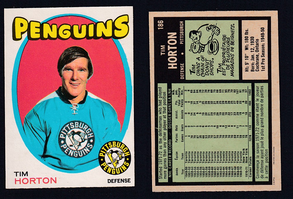 1971-72 O-PEE-CHEE HOCKEY CARD #186 T. HORTON photo