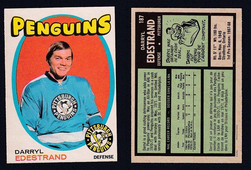 1971-72 O-PEE-CHEE HOCKEY CARD #187 D. EDESTRAND photo