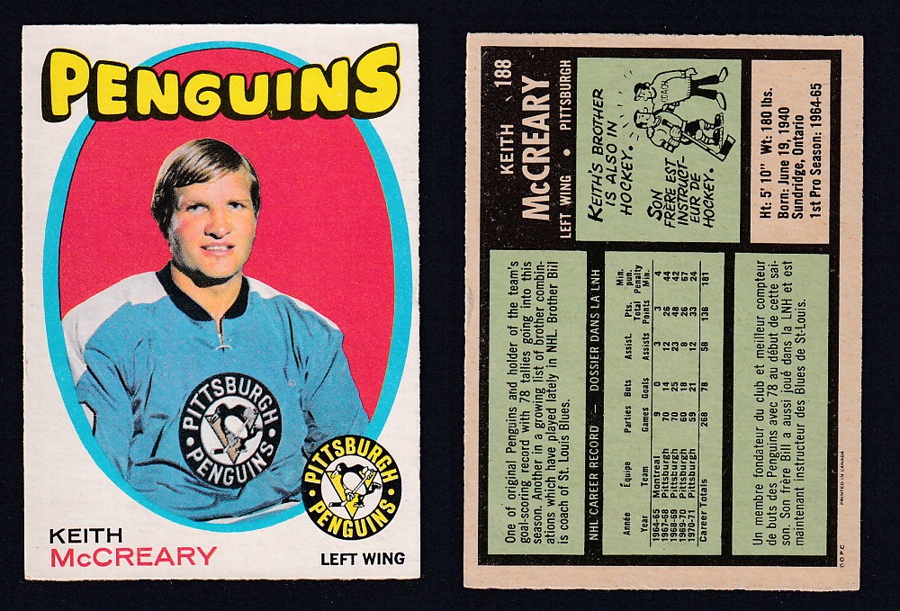 1971-72 O-PEE-CHEE HOCKEY CARD #188 K. MCCREARY photo