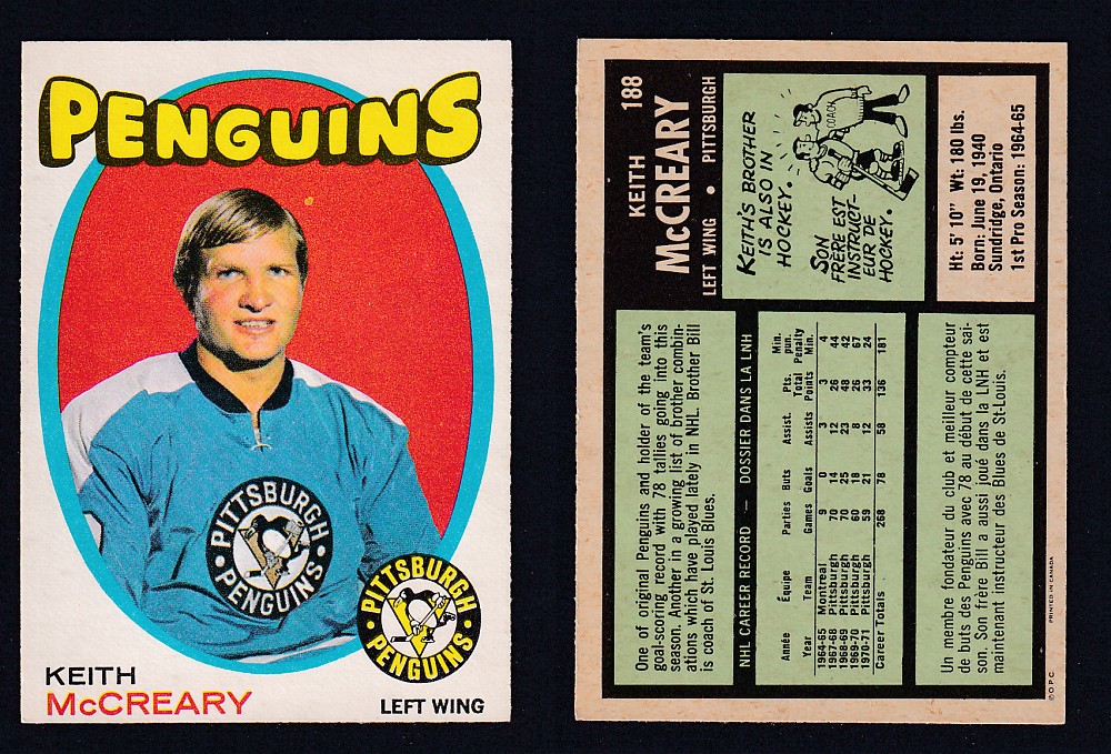 1971-72 O-PEE-CHEE HOCKEY CARD #188 K. MCCREARY photo