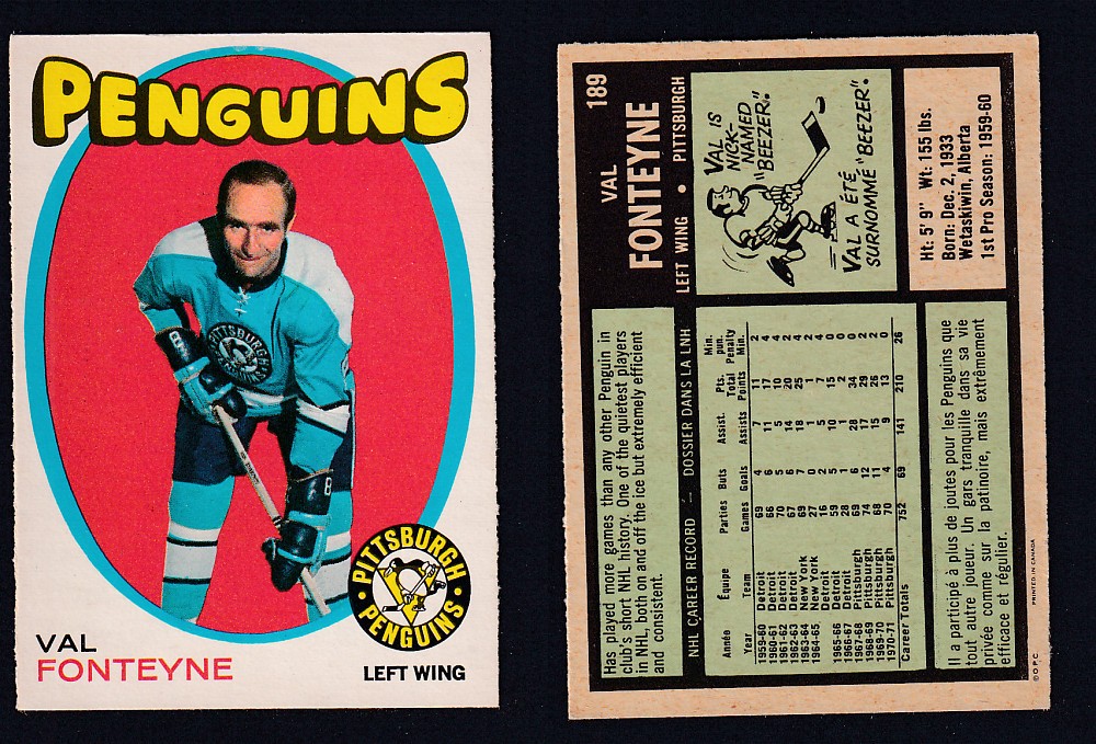 1971-72 O-PEE-CHEE HOCKEY CARD #189 V. FONTEYNE photo