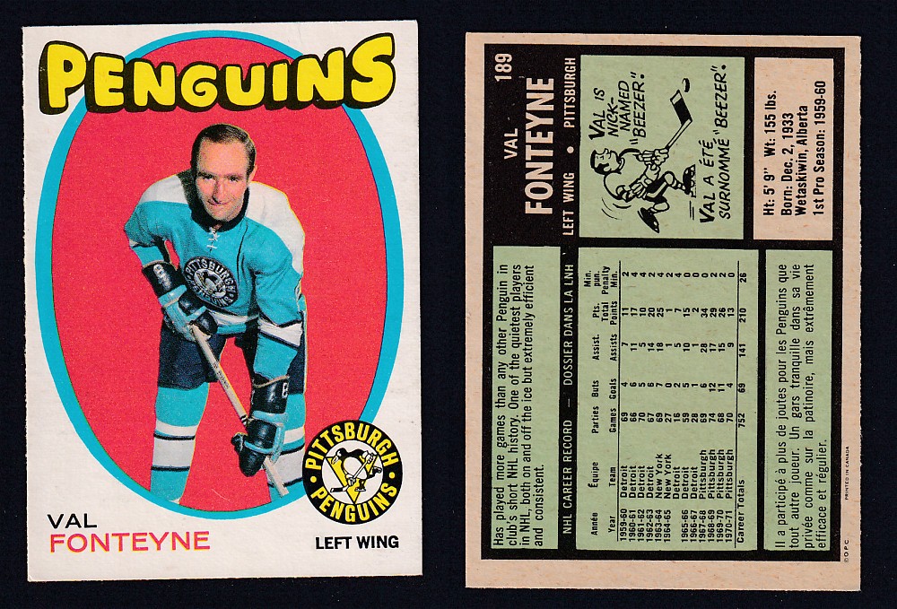 1971-72 O-PEE-CHEE HOCKEY CARD #189 V. FONTEYNE photo