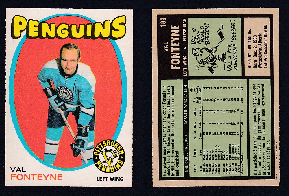 1971-72 O-PEE-CHEE HOCKEY CARD #189 V. FONTEYNE photo