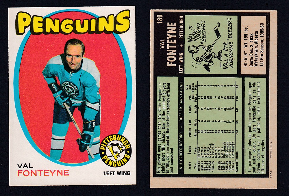 1971-72 O-PEE-CHEE HOCKEY CARD #189 V. FONTEYNE photo