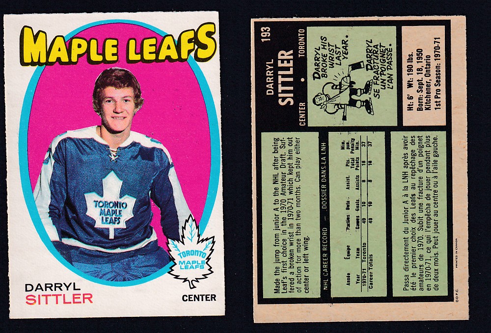 1971-72 O-PEE-CHEE HOCKEY CARD #193 D. SITTLER photo